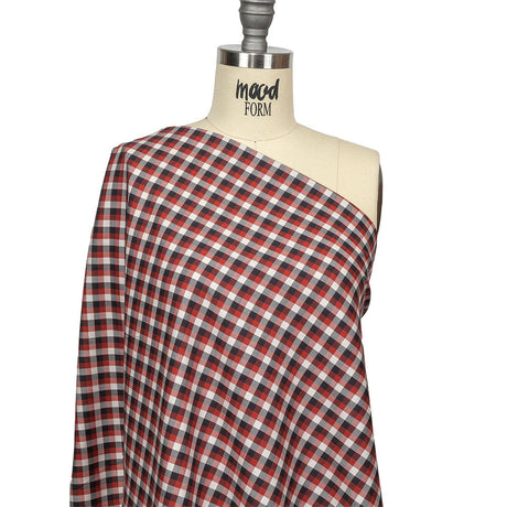 Red, Black and White Checkered Twill Cotton Shirting