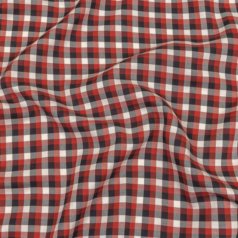 Red, Black and White Checkered Twill Cotton Shirting