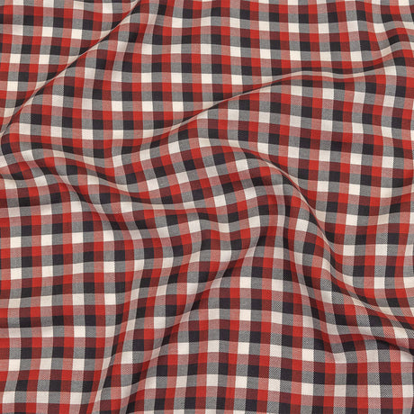 Red, Black and White Checkered Twill Cotton Shirting