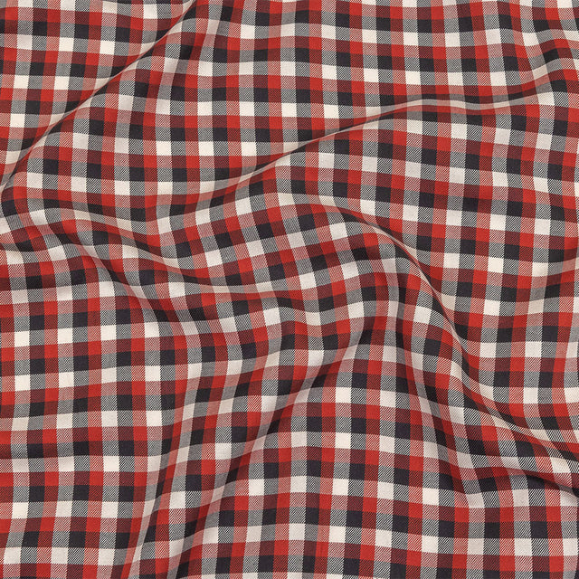 Red, Black and White Checkered Twill Cotton Shirting