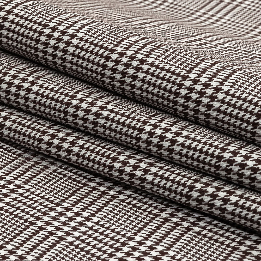 Peppercorn and White Glen Plaid Twill Cotton Shirting