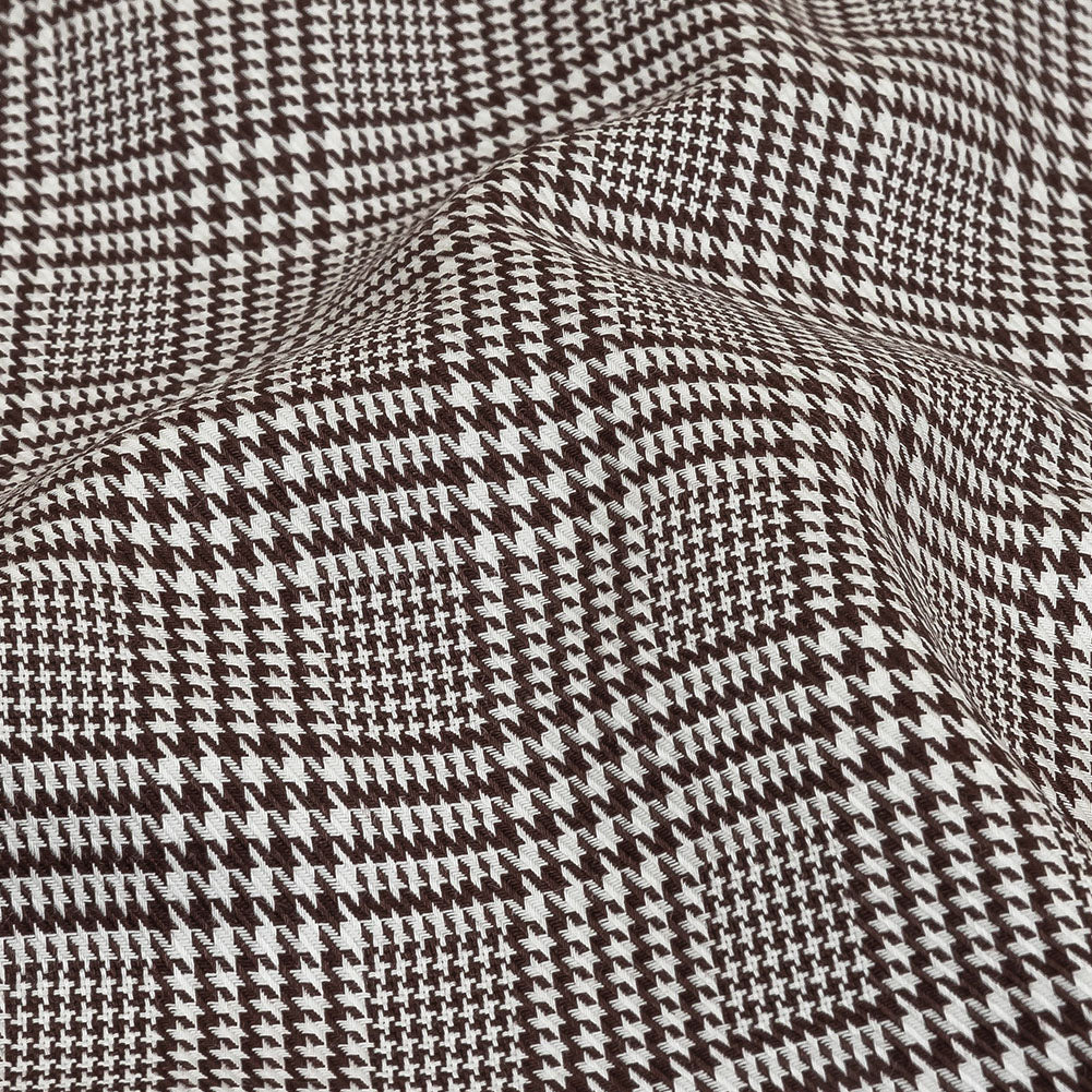 Peppercorn and White Glen Plaid Twill Cotton Shirting