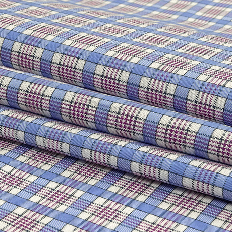 Violet, Wedgewood and White Plaid Twill Cotton Shirting