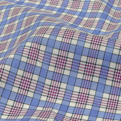 Violet, Wedgewood and White Plaid Twill Cotton Shirting