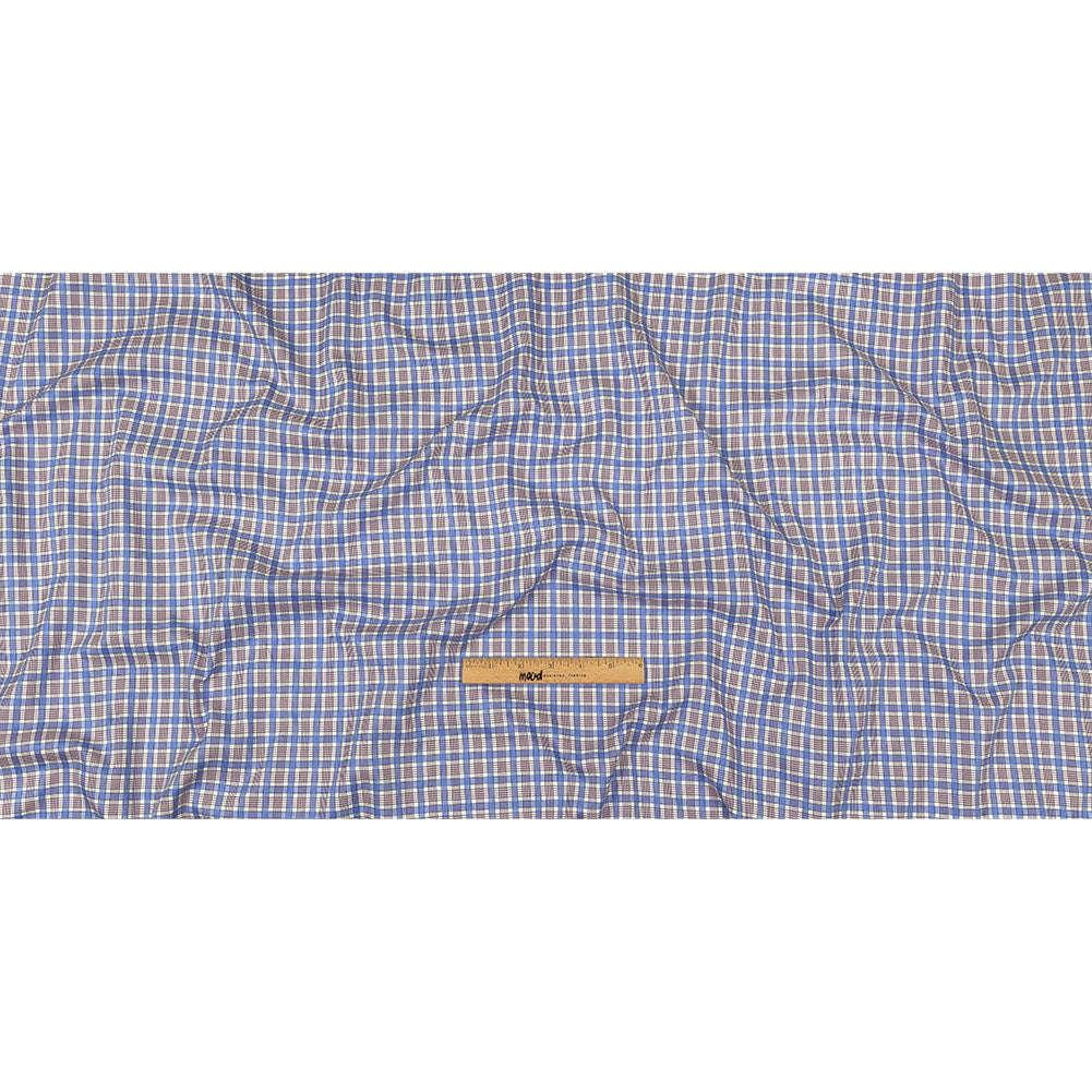 Violet, Wedgewood and White Plaid Twill Cotton Shirting