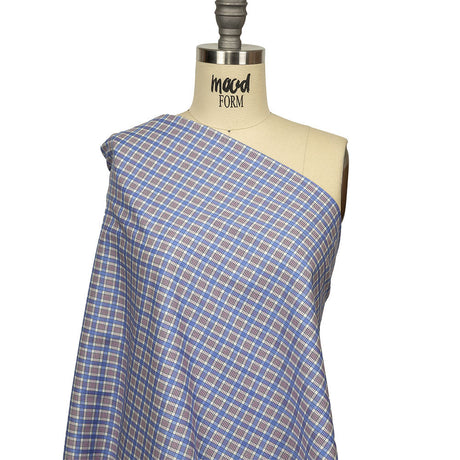 Violet, Wedgewood and White Plaid Twill Cotton Shirting
