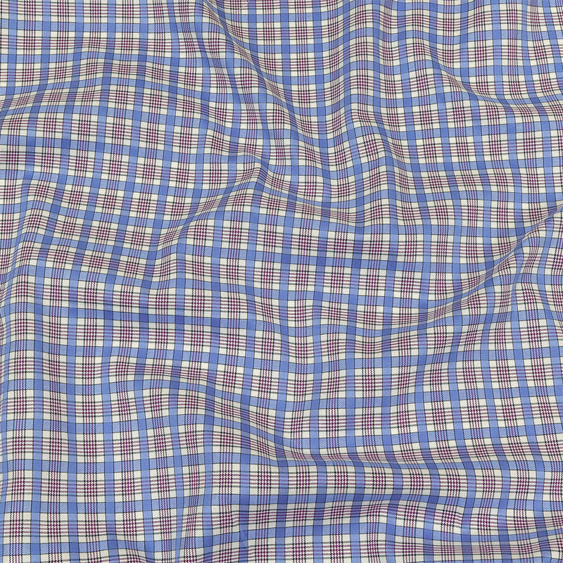Violet, Wedgewood and White Plaid Twill Cotton Shirting