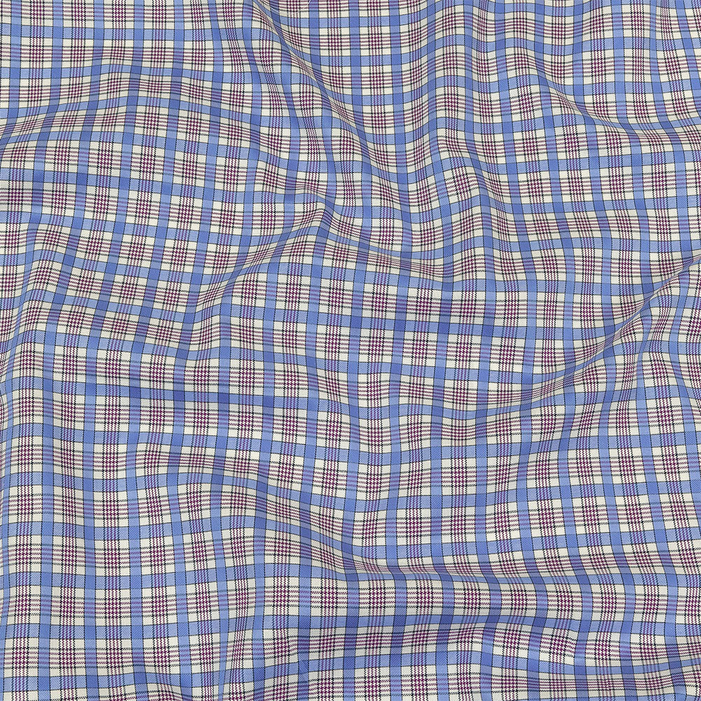 Violet, Wedgewood and White Plaid Twill Cotton Shirting
