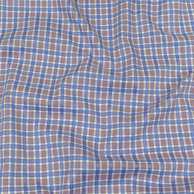 Violet, Wedgewood and White Plaid Twill Cotton Shirting
