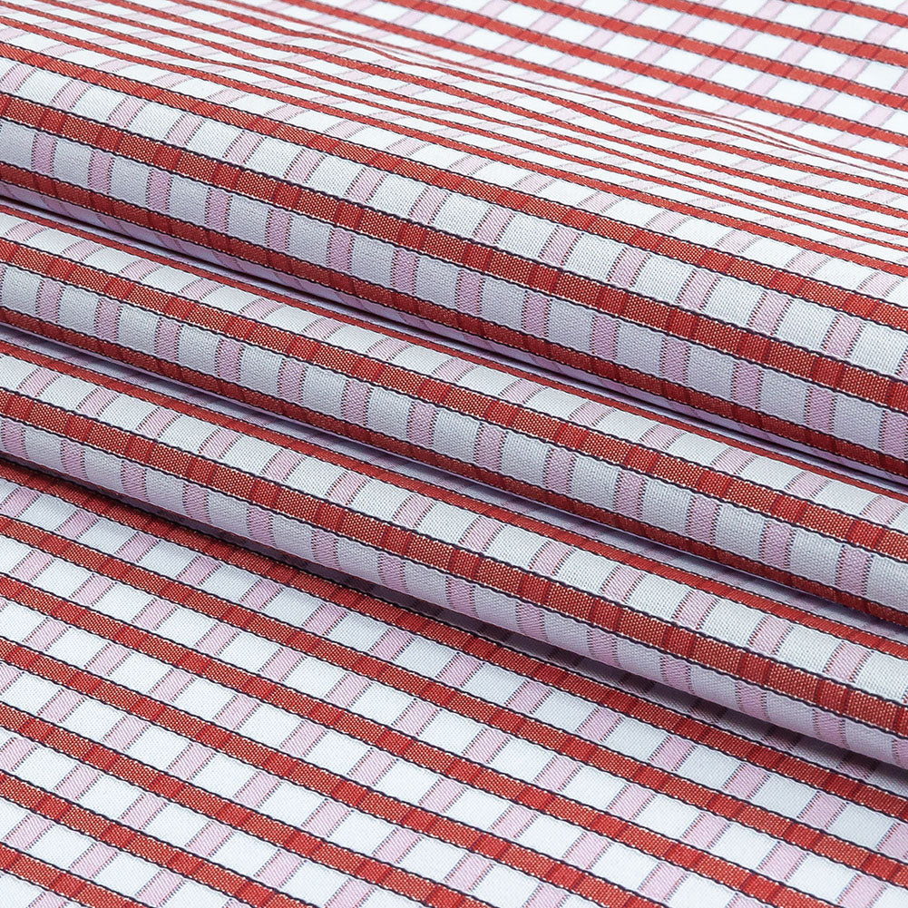 Red, Pink and Pale Blue Checkered Cotton Shirting