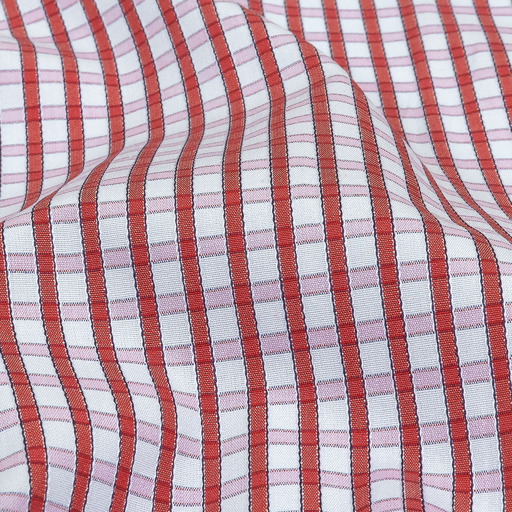 Red, Pink and Pale Blue Checkered Cotton Shirting