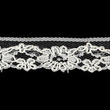 White Floral Corded Lace Trim - 1.125"