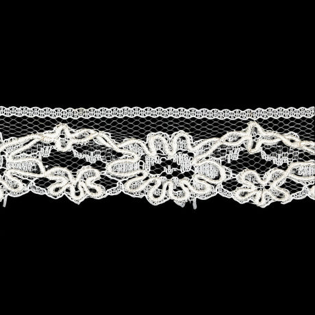 White Floral Corded Lace Trim - 1.125"