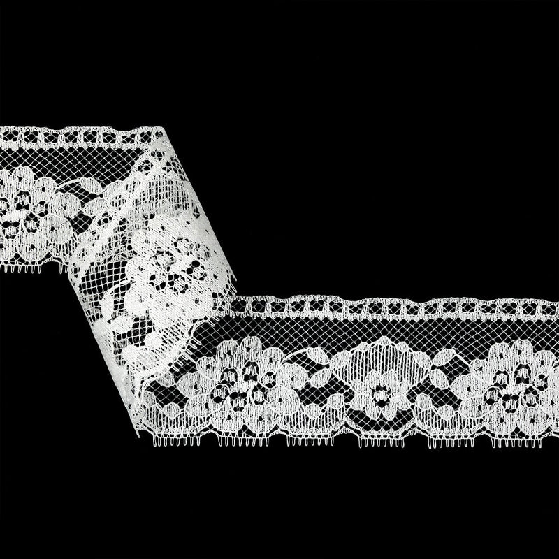 White Floral Raschel Lace Trim - 2.25"
