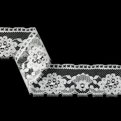 White Floral Raschel Lace Trim - 2.25"