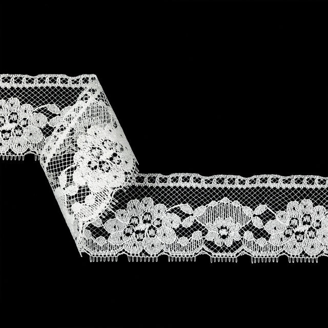 White Floral Raschel Lace Trim - 2.25"