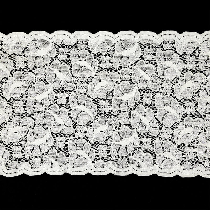 Metallic White Leafy Stretch Re-Embroidered Lace Trim - 5.625"