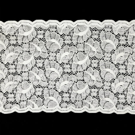 Metallic White Leafy Stretch Re-Embroidered Lace Trim - 5.625"