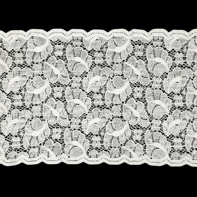Metallic White Leafy Stretch Re-Embroidered Lace Trim - 5.625"