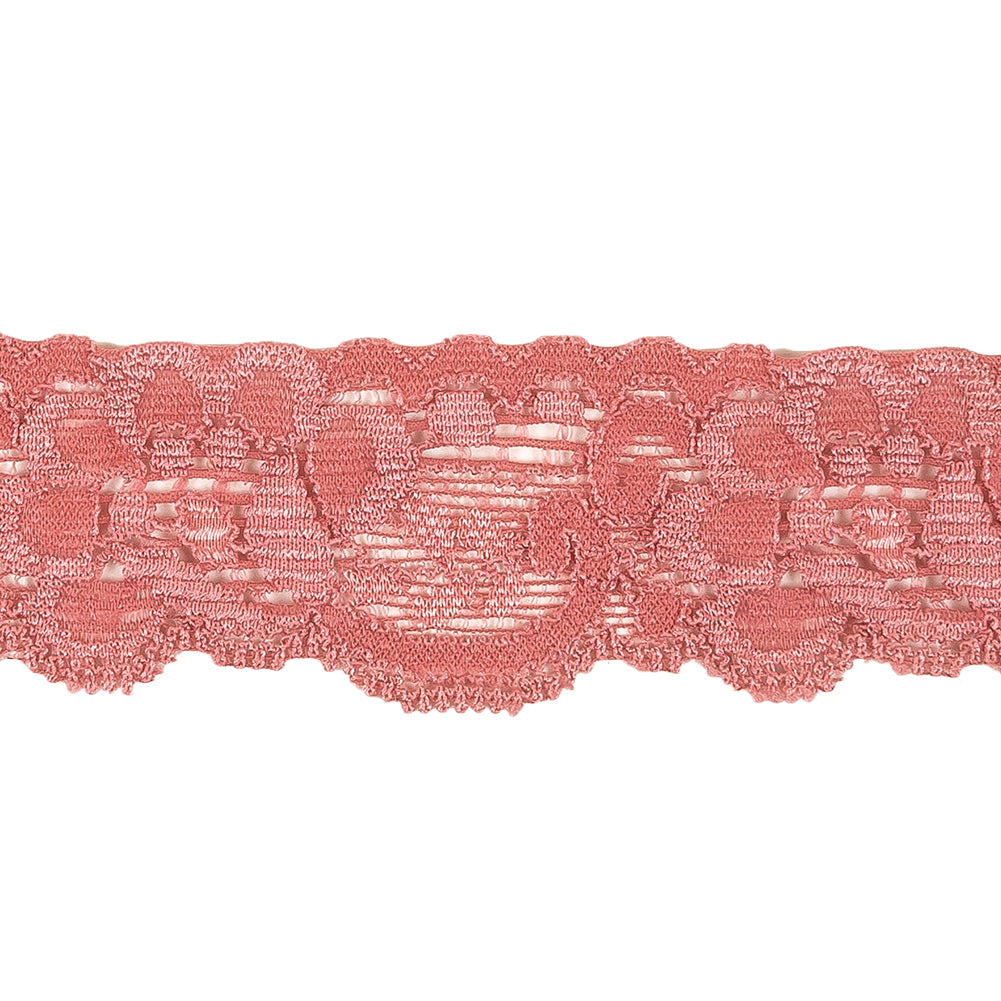 Old Rose Floral Stretch Lace Trim - 1.25"