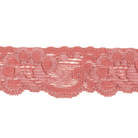 Old Rose Floral Stretch Lace Trim - 1.25"
