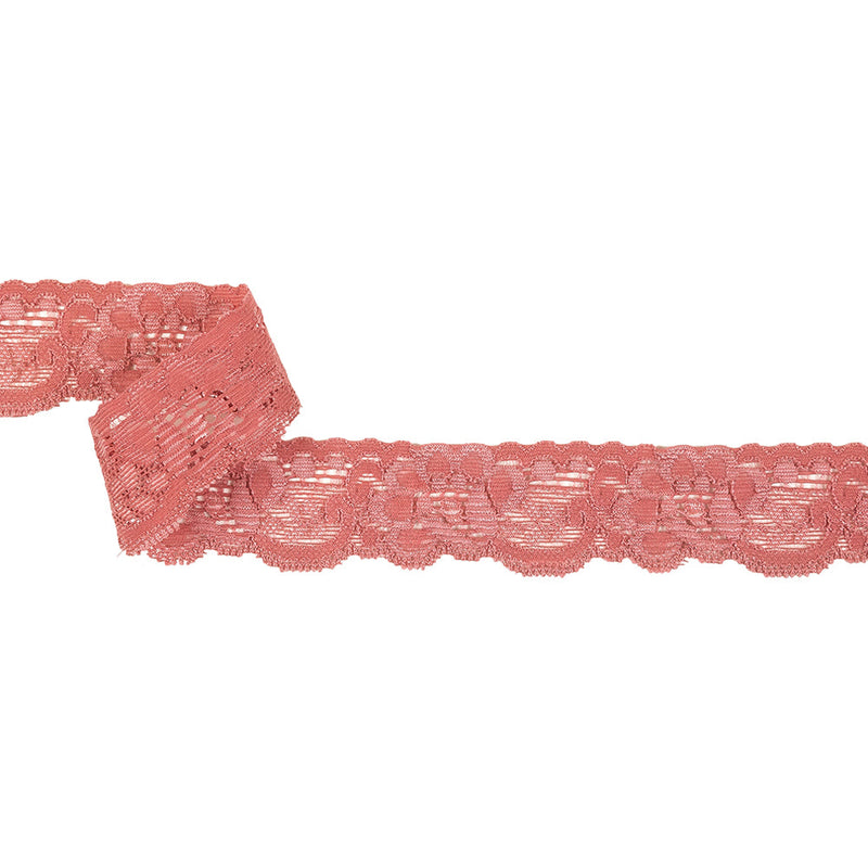 Old Rose Floral Stretch Lace Trim - 1.25"