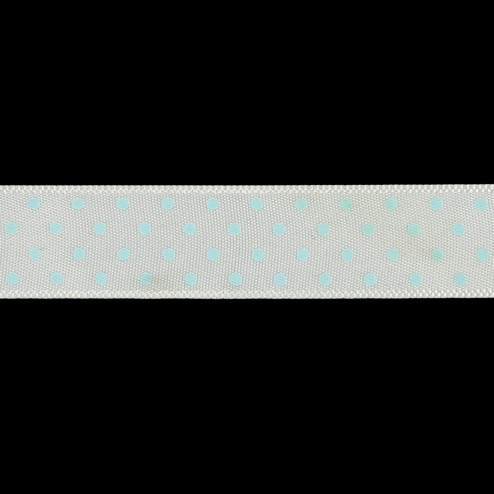 White and Baby Blue Polka Dot Satin Ribbon - 0.625"