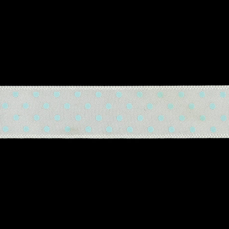 White and Baby Blue Polka Dot Satin Ribbon - 0.625"