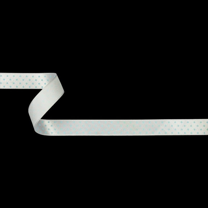 White and Baby Blue Polka Dot Satin Ribbon - 0.625"