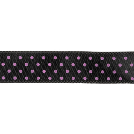 Black and Purple Polka Dot Satin Ribbon - 0.625"