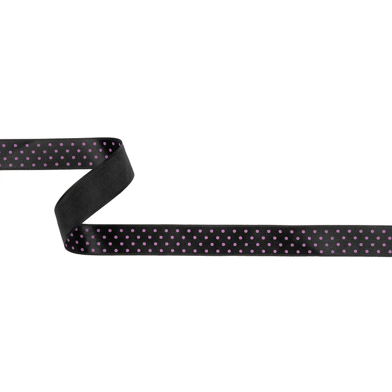Black and Purple Polka Dot Satin Ribbon - 0.625"