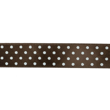 Brown and White Polka Dot Satin Ribbon - 0.625"