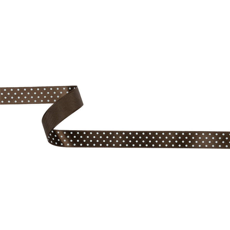 Brown and White Polka Dot Satin Ribbon - 0.625"