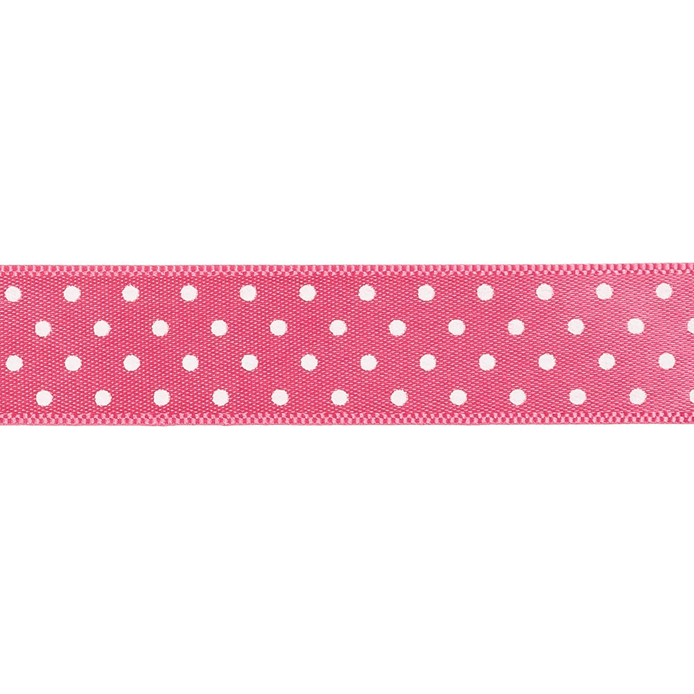 Hot Pink and White Polka Dot Satin Ribbon - 0.625"