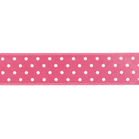 Hot Pink and White Polka Dot Satin Ribbon - 0.625"