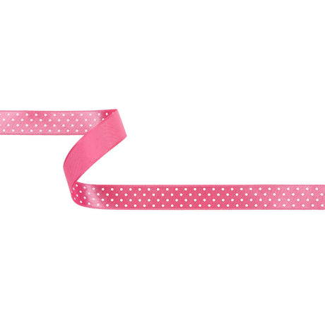 Hot Pink and White Polka Dot Satin Ribbon - 0.625"