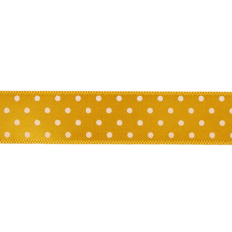 Golden Yellow and White Polka Dot Satin Ribbon - 0.625"