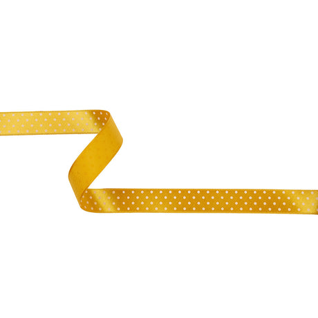Golden Yellow and White Polka Dot Satin Ribbon - 0.625"