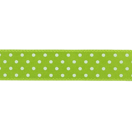 Lime and White Polka Dot Satin Ribbon - 0.625"