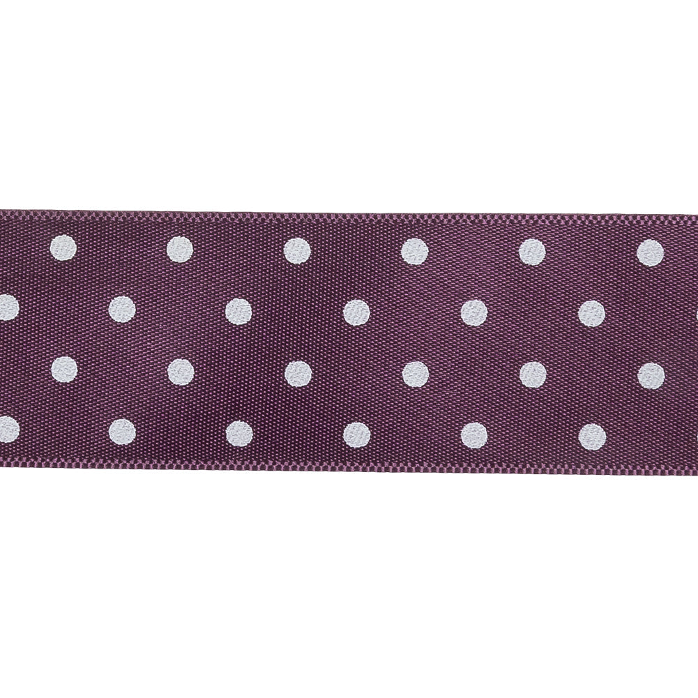 Purple and White Polka Dot Satin Ribbon - 1"