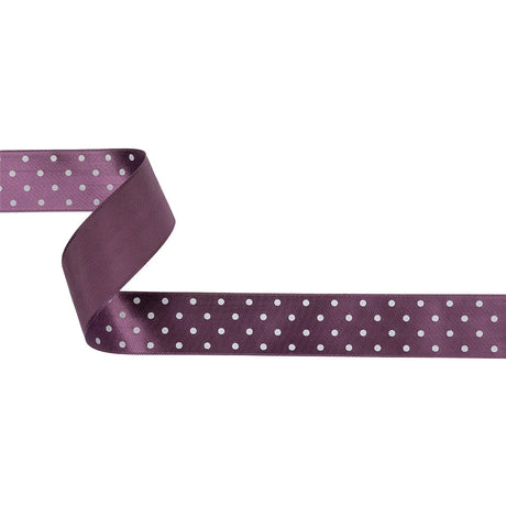 Purple and White Polka Dot Satin Ribbon - 1"