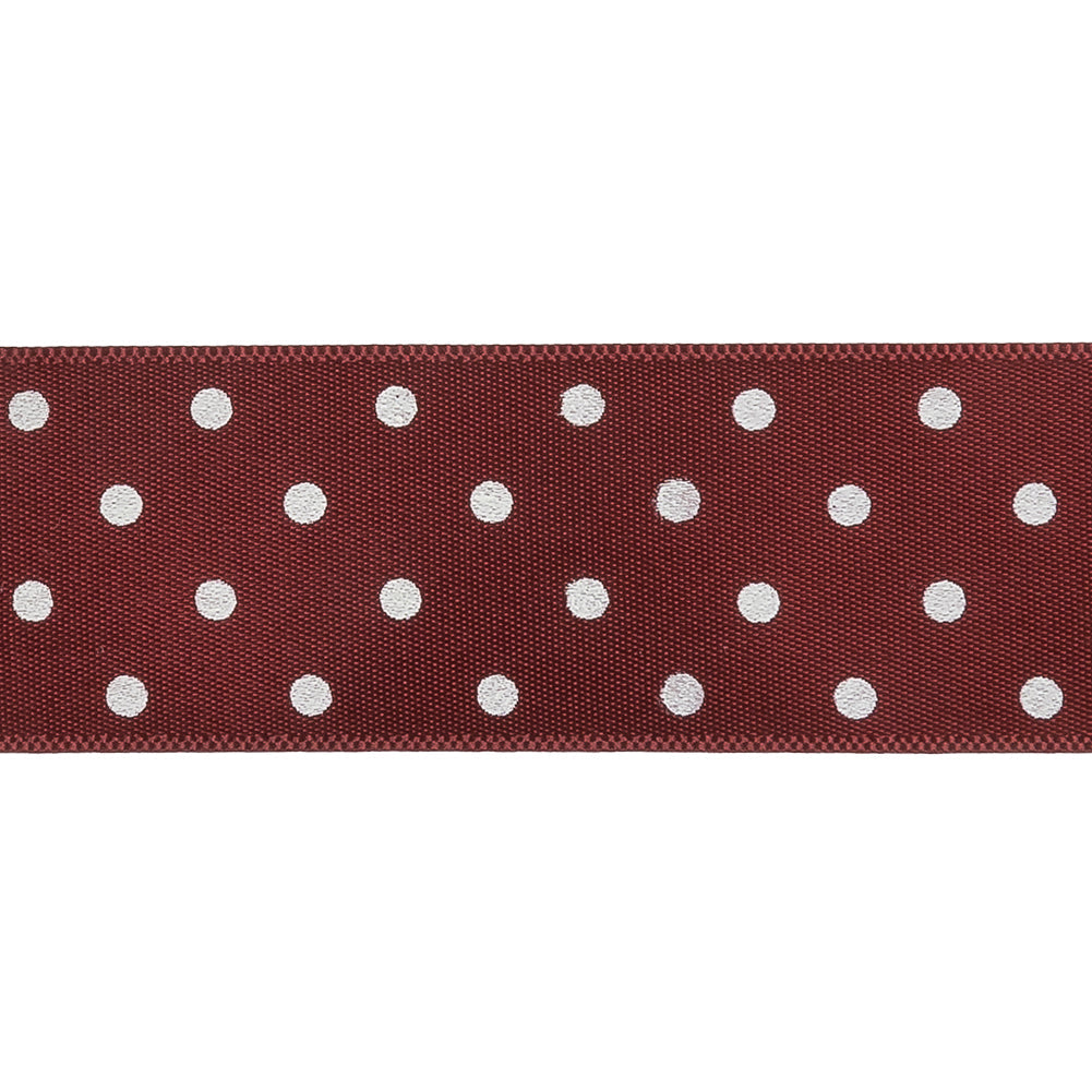 Wine Red and White Polka Dot Satin Ribbon - 1"