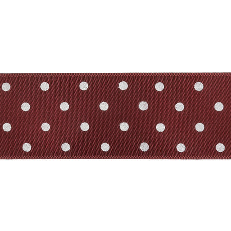 Wine Red and White Polka Dot Satin Ribbon - 1"