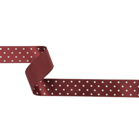 Wine Red and White Polka Dot Satin Ribbon - 1"