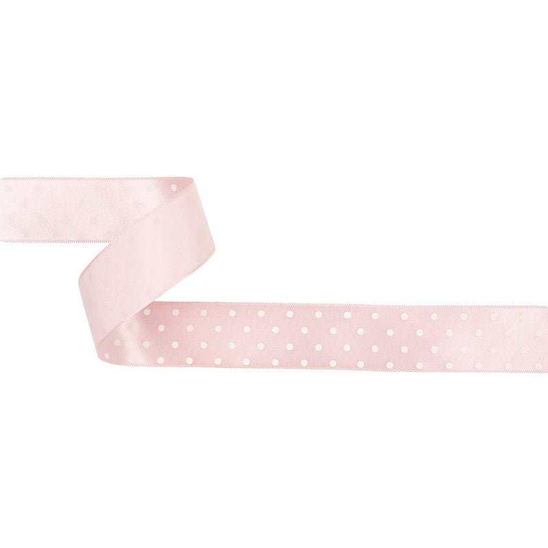 Baby Pink and White Polka Dot Satin Ribbon - 1"