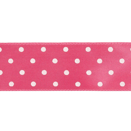 Hot Pink and White Polka Dot Satin Ribbon - 1"