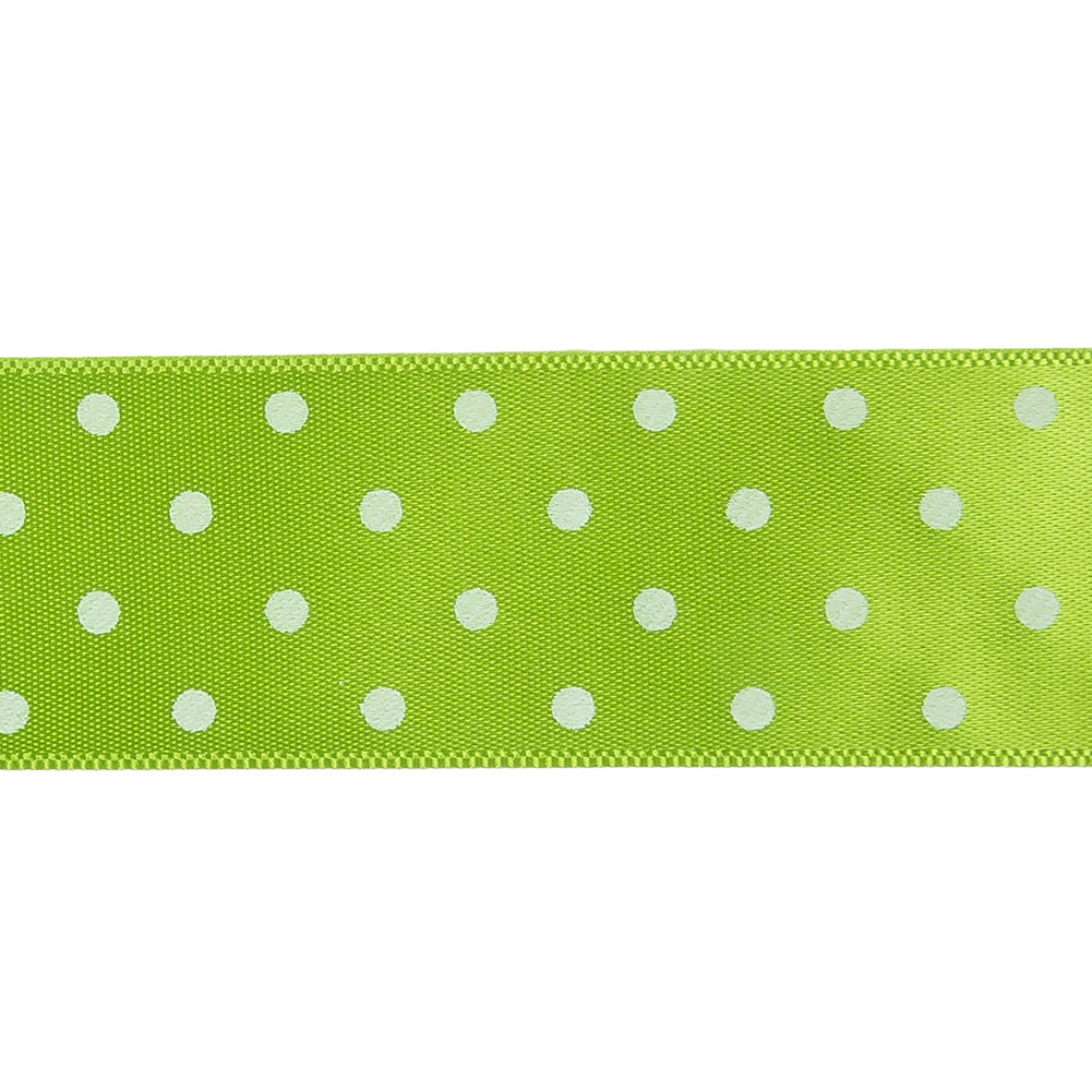 Lime and White Polka Dot Satin Ribbon - 1"