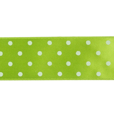 Lime and White Polka Dot Satin Ribbon - 1"