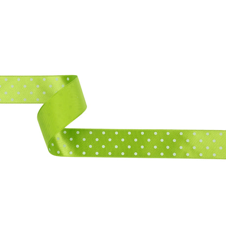 Lime and White Polka Dot Satin Ribbon - 1"