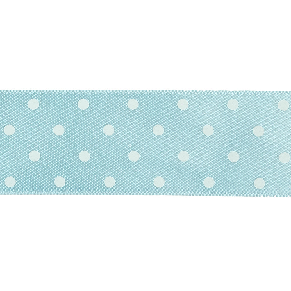 Baby Blue and White Polka Dot Satin Ribbon - 1"